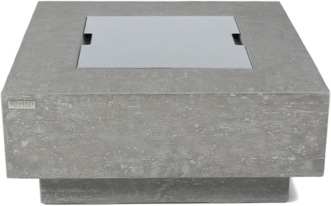 Elementi Manhattan Bundle Outdoor Firepit 36” Propane Firepit Table, Glass Windscreen, Stainless Steel, Tank/Canvas Cover, Floor Mat, Beverage Tub