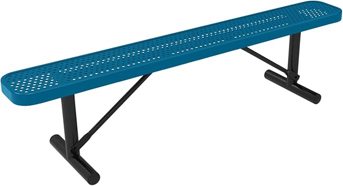 COATEDOUTDOORFURNITURE Heavy-Duty Portable Outdoor Bench Thermoplastic Coated, Punched Steel, Commercial-Grade Seating, Made in America (Portable Without Back, 6 Ft, Light Blue)