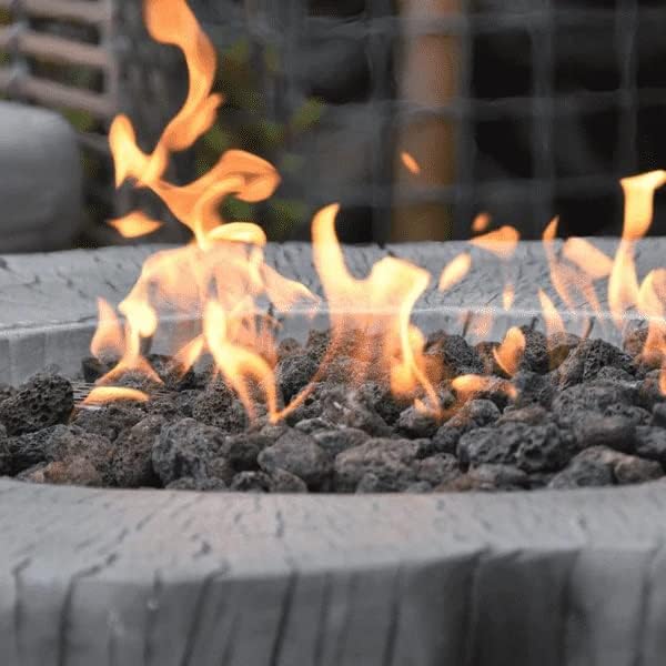 Elementi | Manchester Gas Fire Pit Cast Concrete Semi-Round Fire Table, Outdoor Fire Pit Electronic Ignition | Canvas Cover, Lava Rock Included | Classic Gray (Propane Gas)