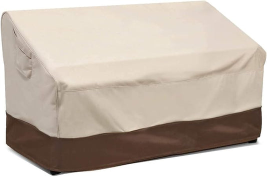 Vailge 2-Seater Heavy Duty Patio Bench Loveseat Cover, 100% Waterproof Outdoor Sofa Cover, Lawn Patio Furniture Covers with Air Vent, Small(Standard), Beige & Brown