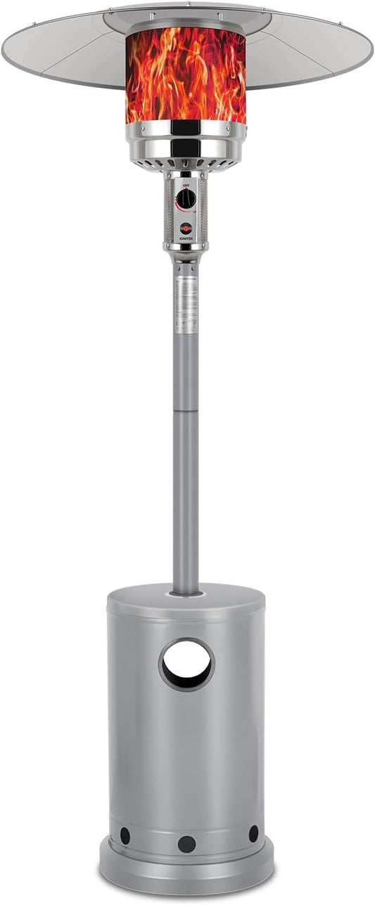 Hykolity 50,000 BTU Propane Patio Heater, Stainless Steel Burner, Triple Protection System, Wheels, Outdoor Heaters for Patio, Garden, Commercial and Residential, Silver