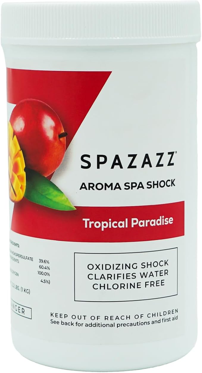 Spazazz Aroma Scented Non Chlorine Spa Shock for Hot Tubs Chlorine Free Oxidizer Treatment. Water Clarifier with Potassium Monopersulfate - Professional Grade- Tropical Paradise 2.2lb