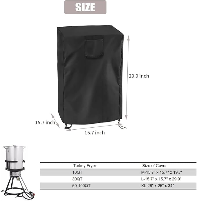 Turkey Fryer Cover, Waterproof Crawfish Boiler Cover for Most 30QT Outdoor Deep Fryer, Protective Seafood Boil Pot Covers for Seafood Boil Pot and Burner kit-15.7" D x 15.7" W x 29.9" H