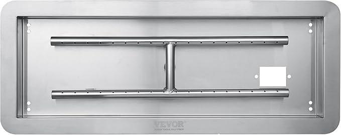 VEVOR 36 x 12 inch Drop-in Fire Pit Pan, Rectangular Stainless Steel Fire Pit Burner Kit, Propane Fire Pan 150,000 BTU with H-Burner for Indoor or Outdoor Use