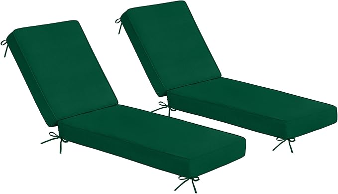 Sundale Outdoor Olefin Chaise Lounge Cushion Set of 2, Water-Resistant Patio Lounge Chair Cushion, Thick Lounger Pad with 4 Straps Dark Green, 72 x 21 x 4 Inches