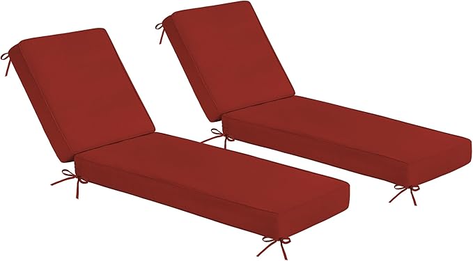 Sundale Outdoor Olefin Chaise Lounge Cushion Set of 2, Water-Resistant Patio Lounge Chair Cushion, Thick Lounger Pad with 4 Straps Red, 80 x 26 x 4 Inches