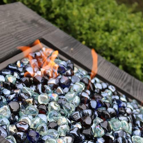 Fire Glass Diamond 1 Inch Fire Pit Glass Rocks for Propane or Gas Fire Pit (Gift Package) (20 Pounds, White/Cobalt Blue/Amber Luster Blend)