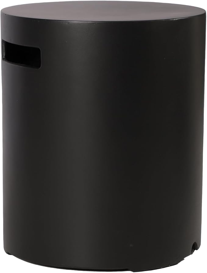 Propane Tank Cover Table, 20 LB Propane Tank Storage Box, Modern Outdoor Gas Tank Covers Hideaway Table for Propane Fire Pit and Gas, Round Tank Holder with Handles (Black) 16 X 16 X 20inch