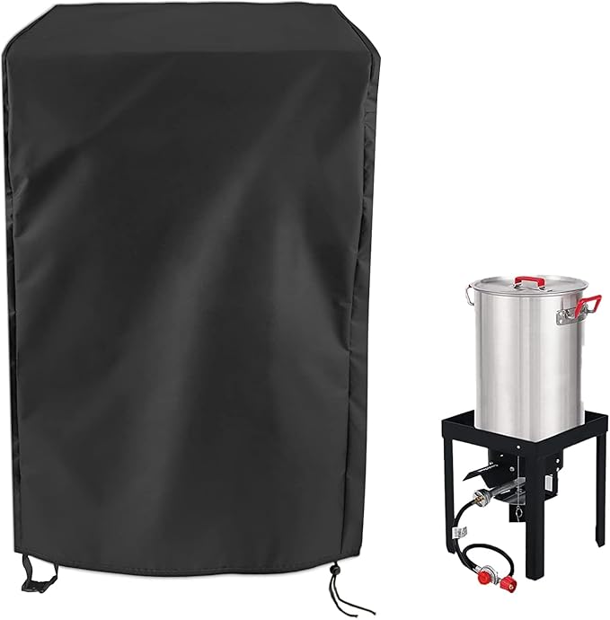 Turkey Fryer Cover for King Kooker, Waterproof Cover for Crawfish Boiler Outdoor Deep Fryer Seafood Boil Pot, Heavy Duty Cover for Seafood Boil Pot and Burner kit-Black