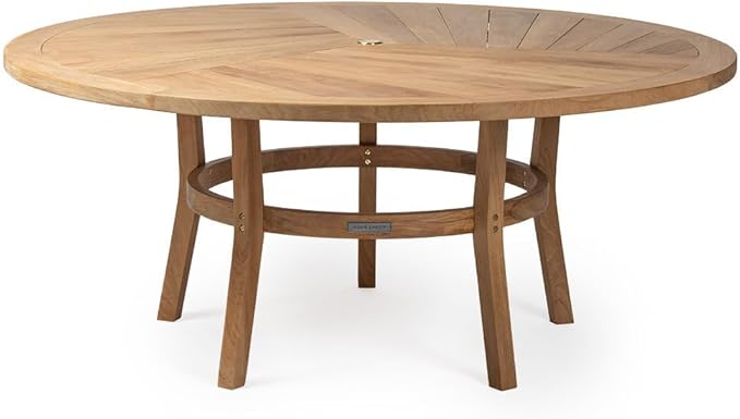 Ash & Ember Savannah Grade A Teak Round Dining Table, 71" Teak Wood Table, Weather-Resistant Premium Solid Wood Furniture, Fits Standard Patio Umbrellas, Fits 6 People Comfortably