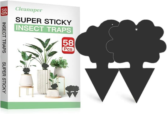 58 Pcs Black Flying Insect Traps for Plants,Indoors, Outdoors, Kitchen, Sticky Traps for Fungus Gnat, Fly and Fruit Fly, Flying Insects, Non-Toxic & Odorless, Kid & Pet Safe, Economic Pack (Black)