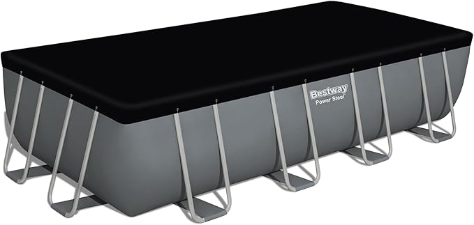 Bestway Power Steel 18' x 9' x 48" Rectangular Metal Frame Above Ground Swimming Pool Set with 1,500 GPH Filter Pump, Ladder, and Pool Cover