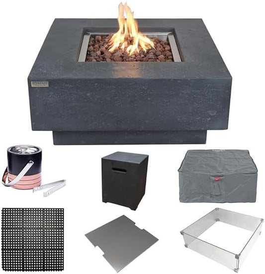 Elementi Square Outdoor Propane Fire Pit Table, Propane Firepit Table for Outside Patio Includes Canvas Cover & Lava Rocks, Outdoor Fireplace for Backyard Fire Pits & Outdoor Fireplaces