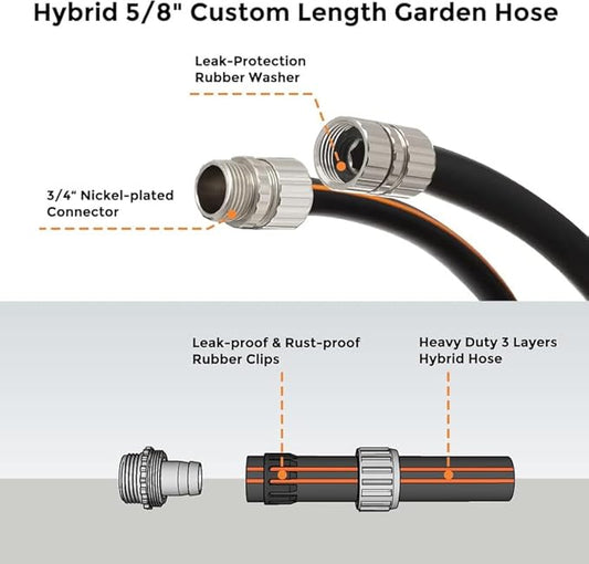Giraffe Tools Leader Hose 10ft x 5/8", Custom Length, Heavy Duty, No Kink, Flexible, Rubber Garden Hose, Leakproof Water Hose with Male to Female Fittings, 600 Burst PSI