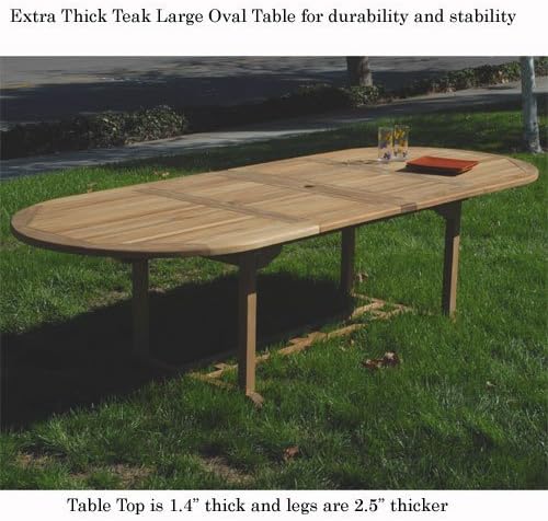 Grade-A Teak Outdoor Dining Set-95"X40" 9 Pieces | Oval Double Extension Table & 8 Java Arm Chairs & Umbrella | Wooden Outdoor Seating for Garden Fine Sanded, Natural Finish