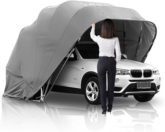 Folding Carport, Stainless Steel Carport, Foldable Retractable Garage, Heavy Duty Mobile Carport, Semi-Automatic Outdoor Shelter, All-Weather RV Cover, for Parking Lot, Yard