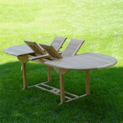Grade-A Teak Outdoor Dining Set with Hawken 84”x40” 7 Pieces | Oval Double Extension Table & 6 Stacking Chairs | Wooden Outdoor Seating for Garden Fine Sanded, Natural Finish
