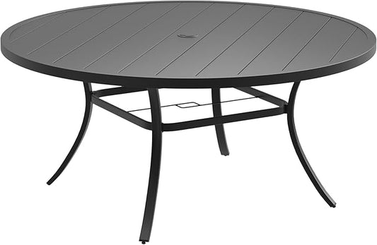 DIFY 60" Round Patio Dining Table for 8-10, Outdoor Metal Dining Table with 1.57" Umbrella Hole for Backyard Lawn Garden, Black