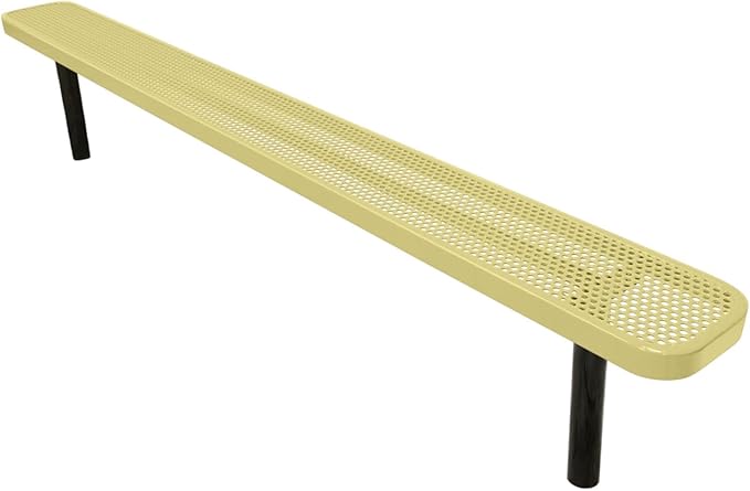 COATEDOUTDOORFURNITURE Heavy-Duty Outdoor Bench Thermoplastic Coated, Punched Steel, Commercial-Grade Seating, Made in America (Inground Without Back, 8 Ft, Textured Sandstone)