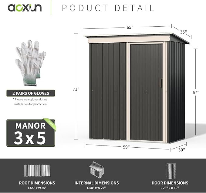 Aoxun 5x3FT Outdoor Shed Metal Storage Shed with Single Slooping Roof Lockable Door Steel Utility Tool Shed Outdoor Storage Garden Shed for Backyard Garden Patio Lawn, Black