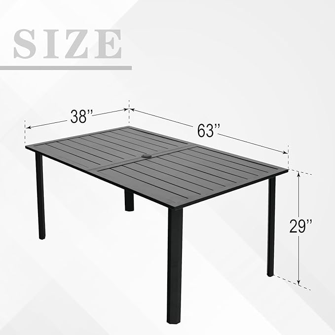 7-Piece Patio Dining Set, 6 Wicker Stacker Rattan Chairs with Gray Cushions ＆ 63'' Rectangular Table All Weahter Frame Furniture Set