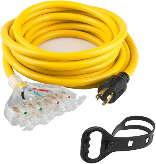 25 Feet Heavy Duty Generator Adaptor Extension Cord,Locking Cord,NEMA L14-30P/Four 5-20R, 4 Prong 10 Gauge Flexible Generator Cable,Generator Power Cord, 125/250V 30Amp 7500 Watts Yodotek