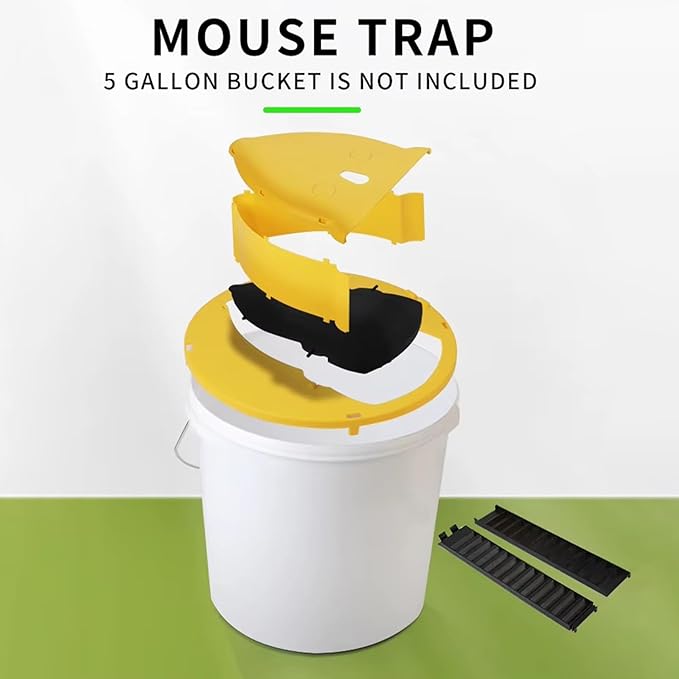 Mouse Trap Bucket Flip Lid, Auto-Reset Multi-Catch Bucket Mouse Trap Lid for 5 Gallon Bucket, Humane Indoor Outdoor Use, Detachable & Sturdy (Yellow)