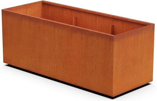 Plantercraft Extra Large Corten Steel Planter 60x24x24 | Large Rectangular Planters for Outdoor Plants & Modern Landscape Design | Heavy Duty Metal Planter Box