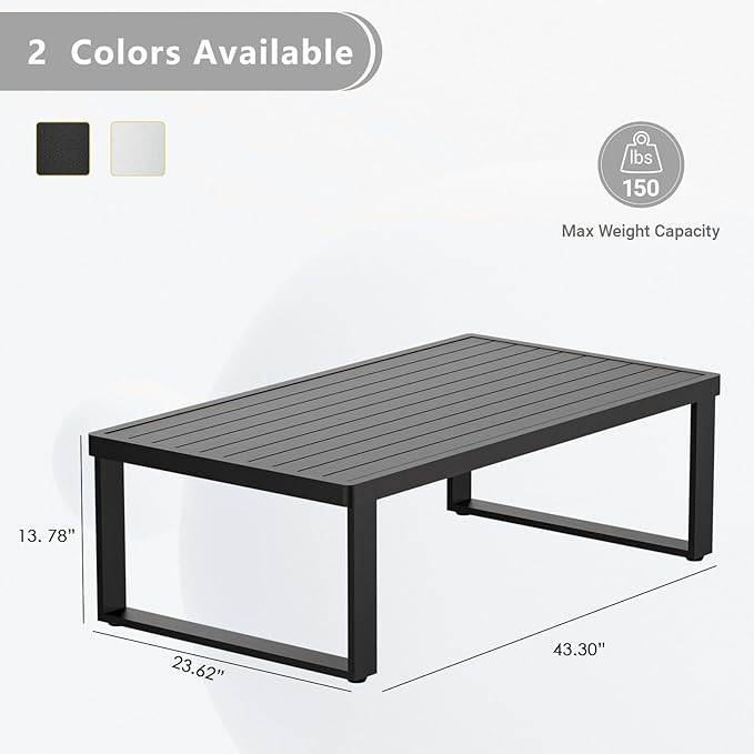 Aluminum Outdoor Patio Coffee Table for for Deck, and Poolside (Black, All-Aluminum)