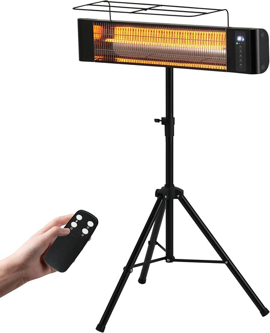 Patio Heater RealSmart Portable Electric Heater Indoor/Outdoor Patio Use Space Heater with remote 1500W high-efficiency heating Tripod 12H Timer IP65 for Backyard Garage Greenhouse