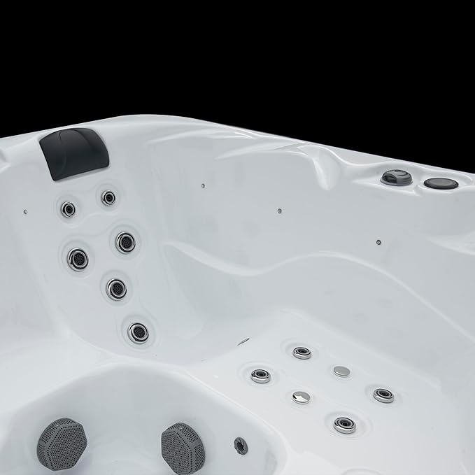 Surfaces Outdoor Hot Tub, Fits 4 Adults, 36 Jets, Double Lounger Seat Spa, Bluetooth, LED Lights, Cover Included, Wellness Tool, Aqualife by Strong Spas