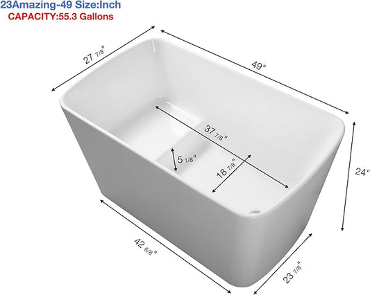 49'' x 28'' Sleek White Acrylic Freestanding Soaking Tub, Sit-In Design with Chrome Overflow and Drain cUPC Certified Easy Installation (White)
