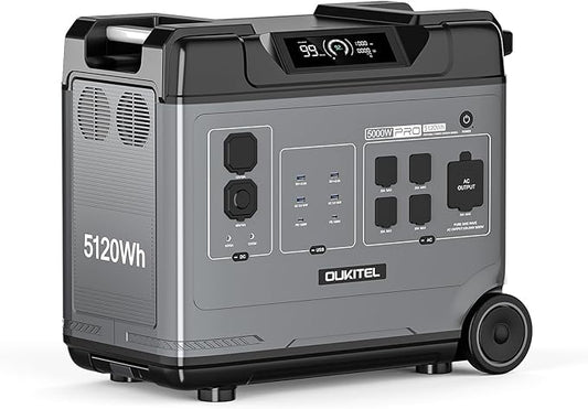 OUKITEL 5120Wh Power Station BP5000 Pro Max, 120/240V 5000W(Surge 9000W) AC Output Solar Generator for Home Battery Backup, 1000W MPPT Solar Charging, Home Battery Power Supply, Expandable to 20kWh
