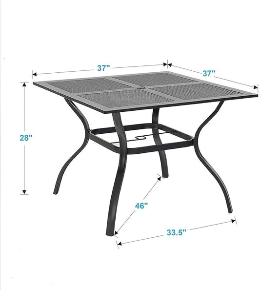 Sophia & William Metal Outdoor Dining Table, Square Mesh Patio Table with 1.57" Umbrella Hole, Coffee Bistro Table for Garden Lawn, 37"x 37"