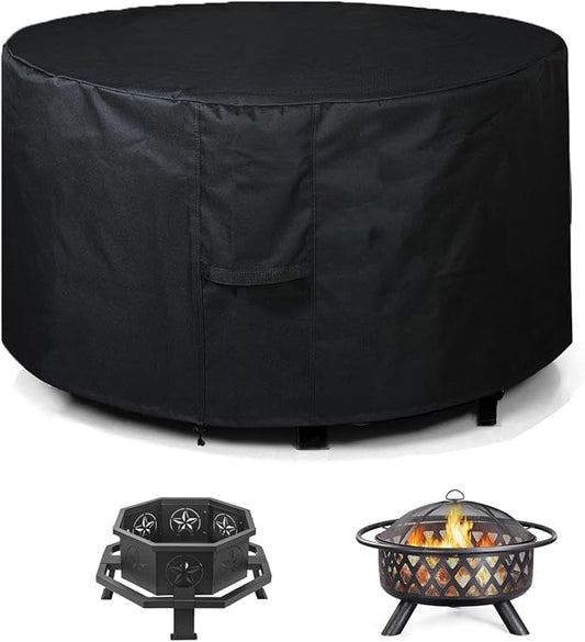 SheeChung Fire Pit Cover Round 36”D X 20”H,Heavy Duty 600D Polyester Outdoor Fire Pit Cover,Waterproof Patio Fire Table Cover,Fits 33-36 inch Gas Firepit/Bowl