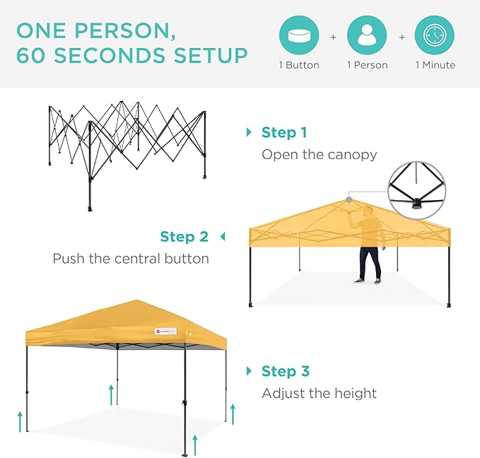 Best Choice Products 8x8ft 1-Person Setup Pop Up Canopy Tent Instant Portable Shelter w/ 1-Button Push, Case, 4 Weight Bags - Marigold