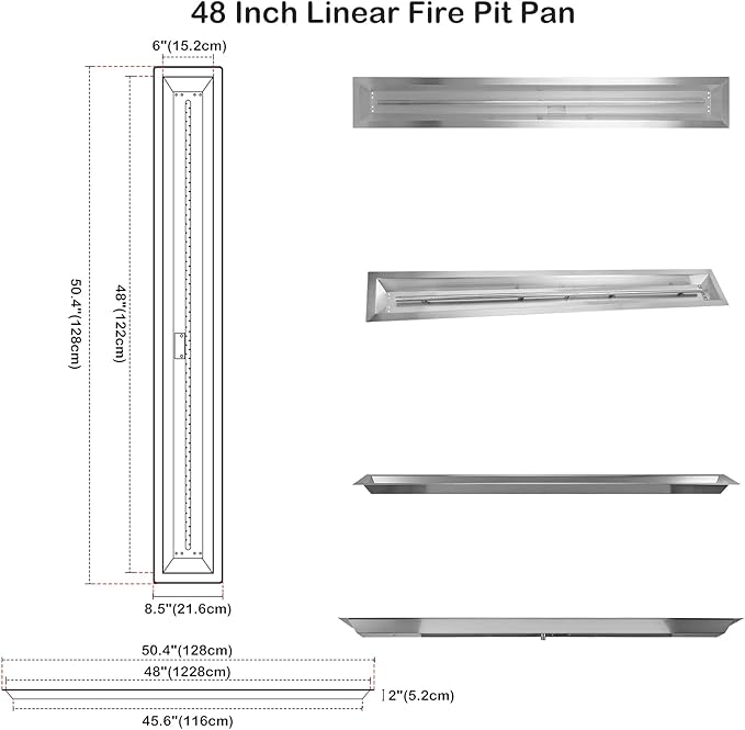Stanbroil 48 x 6 Inch Stainless Steel Fire Pit Kits with Spark Ignition, Propane Gas Firepit Insert for Outdoor DIY Firepit Project - Propane Gas Version