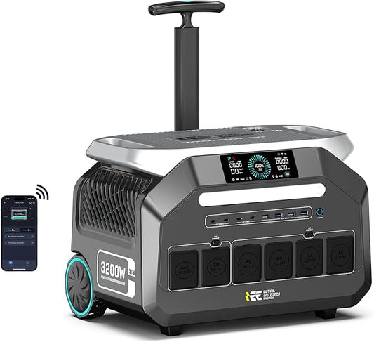 IEE P3200 Portable Solar Generator, 3200W/2048Wh Solar Power Station with 4 * 3200W AC Outlets(6400W Peak), 1800W Fast Charging, APP Control Emergency Power Station for Home, Camping & RVs