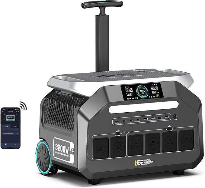 IEE P3200 Portable Power Station 3200W, 2048Wh Solar Generator, 1800W AC Charging, AC Outlets x 4, LiFePO4 Battery Power Station for Home Backup, Camping, RV, Emergency