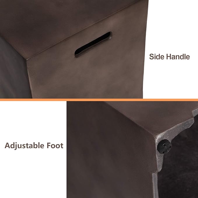SUNBURY Outdoor Propane Fire Pit,Dark Brown Patio Fire Table 50000 BTU w 20 Gallon Tank Cover, Glass Wind Guard, Waterproof Cover