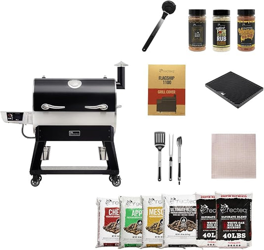recteq Pellet Grill Smoker - Flagship 1600, Wood Pellet Smoker, BBQ Pellet Smokers, Wi-Fi Smart Grill, 1600 Sq. In. Cook Space, Pellet Smoker Grill, 40 lbs Hopper, Grilling Essentials Bundle