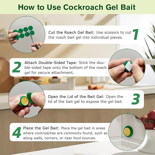 32 Pack Cockroach Gel Bait, Highly Effective Roach Gel Bait Indoor Infestation Solution, Fast Acting Cockroach Killer Indoor Home Kitchen Use, Easy to Apply & No Mess Roach Bait, Long-Lasting