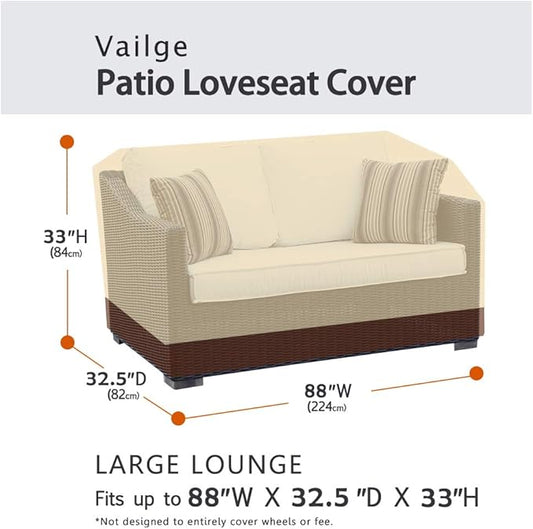 VAILGE Heavy Duty Patio Sofa Cover, 100% Waterproof Outdoor Sofa Cover, Large Lawn Patio Furniture Covers with Air Vent, Large(Standard), Beige & Brown