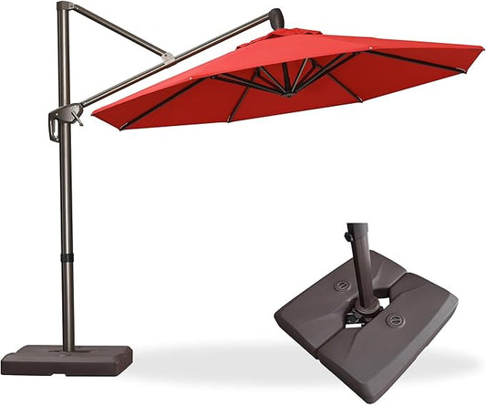 PURPLE LEAF 10FT Cantilever Patio Umbrella with Base Included Round Umbrella with 360° Rotation Aluminum Outdoor Offset Hanging Umbrella for Patio Pool, Red