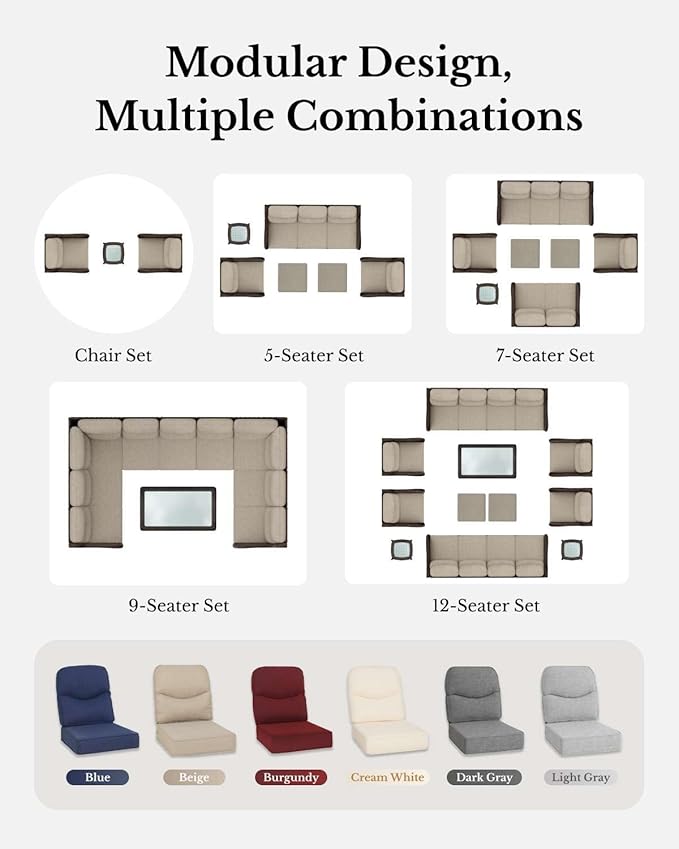 HILLGA Luxury Patio Furniture Set with 6-inch Thick Cushion, Outdoor Couch, Loveseat and High Back Swivel Rocker Patio Chairs, 7PCS Wicker Conversation Set for Deck Yard and Poolside, Burgundy (V2)
