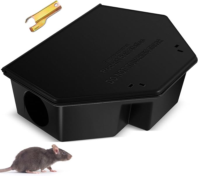 Qualirey 1 Pc Rat Bait Station with Keys 13.58 x 8.98 x 3.35 Inch Rodent Station Rat Traps, Keeps Children and Pets Safe Indoor and Outdoor, Bait Not Included (Black)
