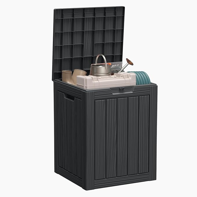 29 Gallon Deck Box Large Outdoor Storage for Patio Furniture,Outdoor Cushions,Garden Tools and Pool Supplies,Waterproof,Resin,Lockable(Black)