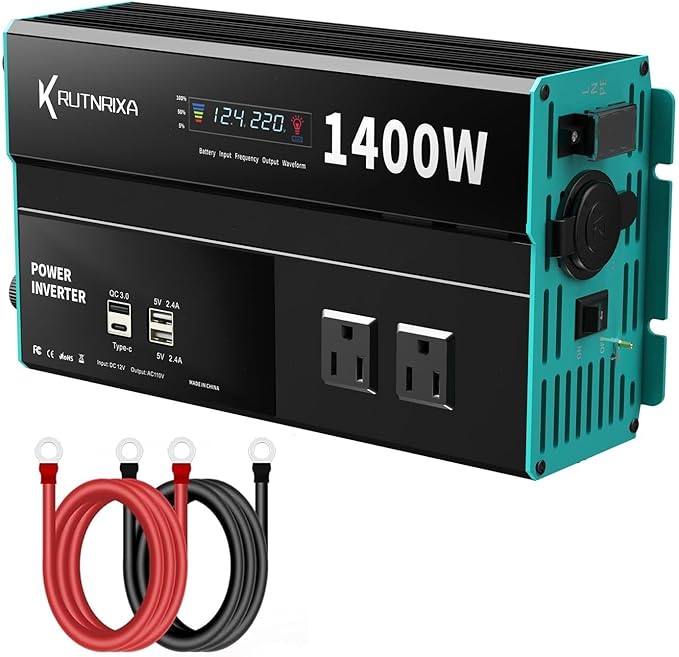 Power Inverters 500W 12V DC to 110V AC Converter for Vehicles USB-C/PD 25W Fast Charging Ports Car Charger Adapter with a Cigarette Lighter Ports Plug Outlet(Modified sine wave-1400W)