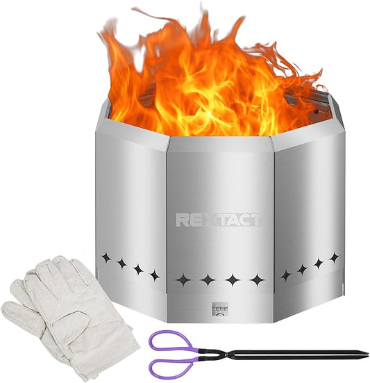 Smokeless Fire Pit 21 Inch, Outdoor Fire Pit for Patio, Portable Stainless Steel Camping Fire Bowl with Adjustable Airflow, Dual-Layer, Removable Ash Pan, Carry Bag Included