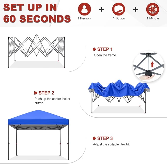 ABCCANOPY 10x10 Pop Up Canopy - Outdoor Patio Portable Canopy Tent Gazebo Heavy Duty for Backyard and Deck with 4 Sandbags and 8 Stakes(Blue)